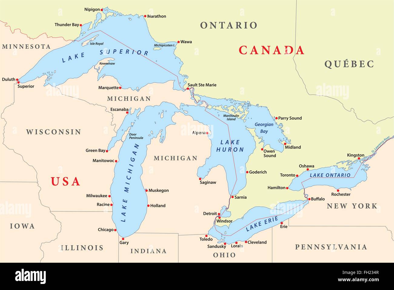Great Lakes Map Hi Res Stock Photography And Images Alamy