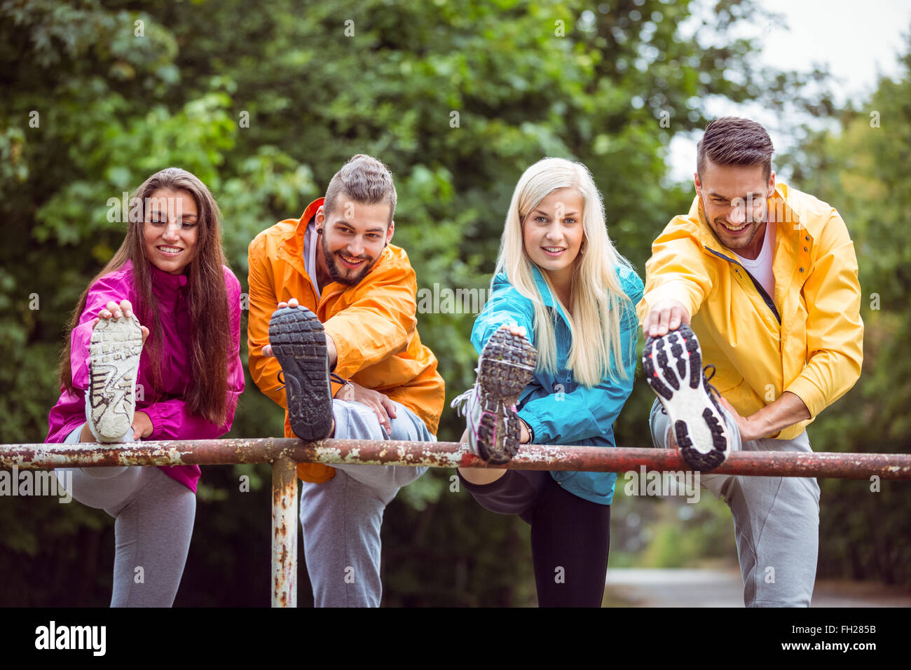 Happy friends on hike together Stock Photo - Alamy