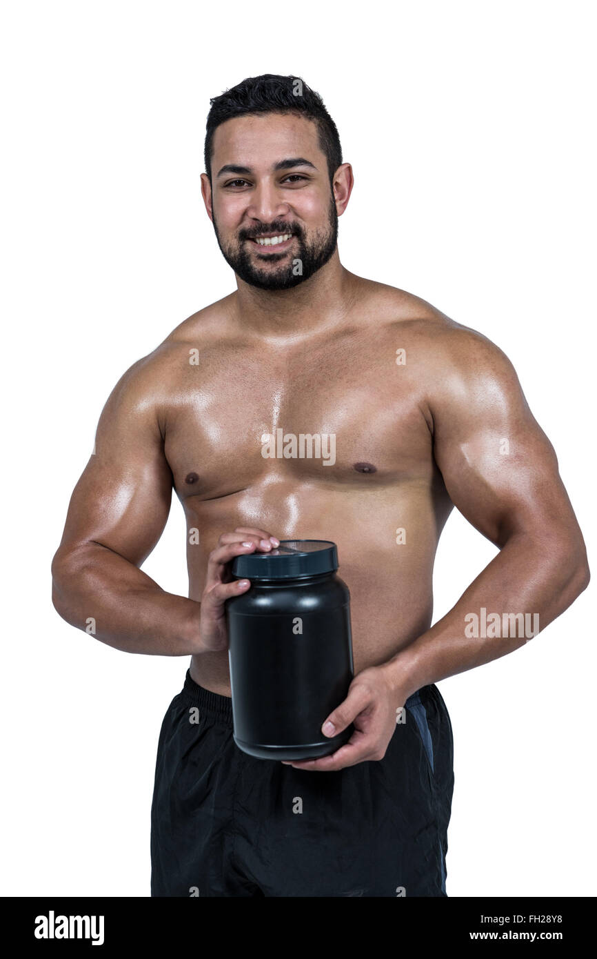 Muscular man with protein powder Stock Photo Alamy