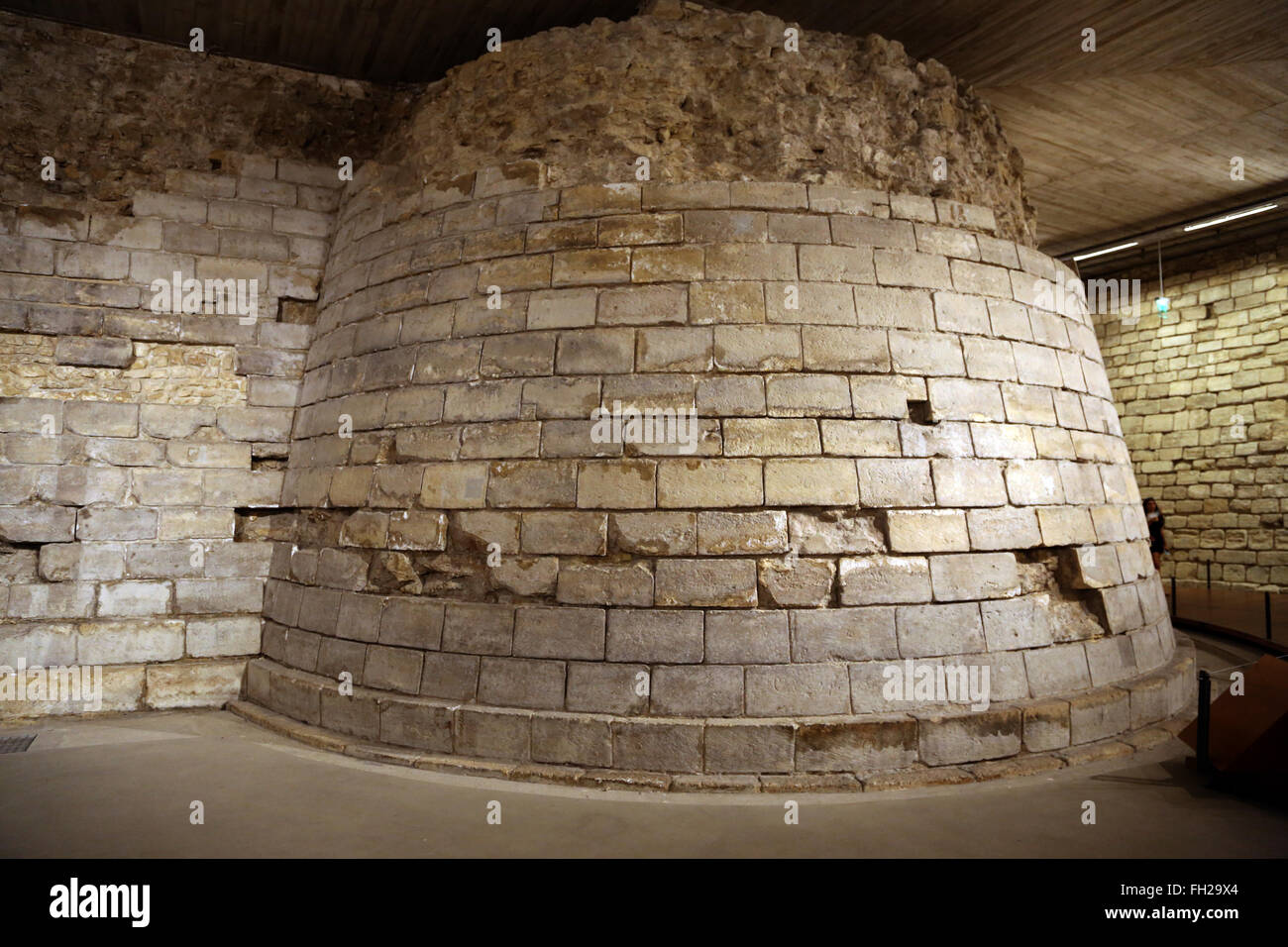 The moat of the old Louvre fortress. Medieval Louvre. 12th century. Louvre Museum. Paris. France. Stock Photo