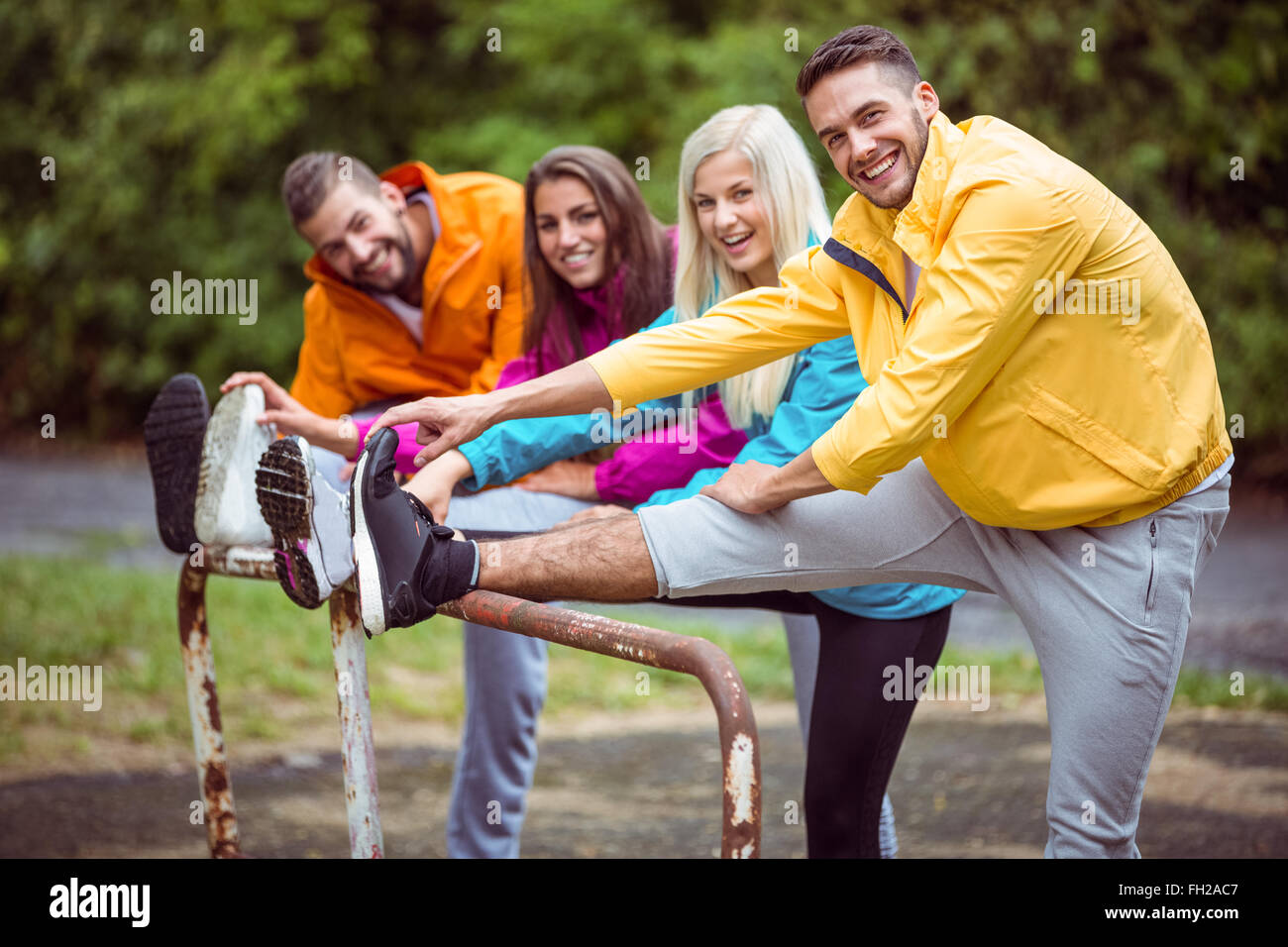 Happy friends on hike together Stock Photo - Alamy