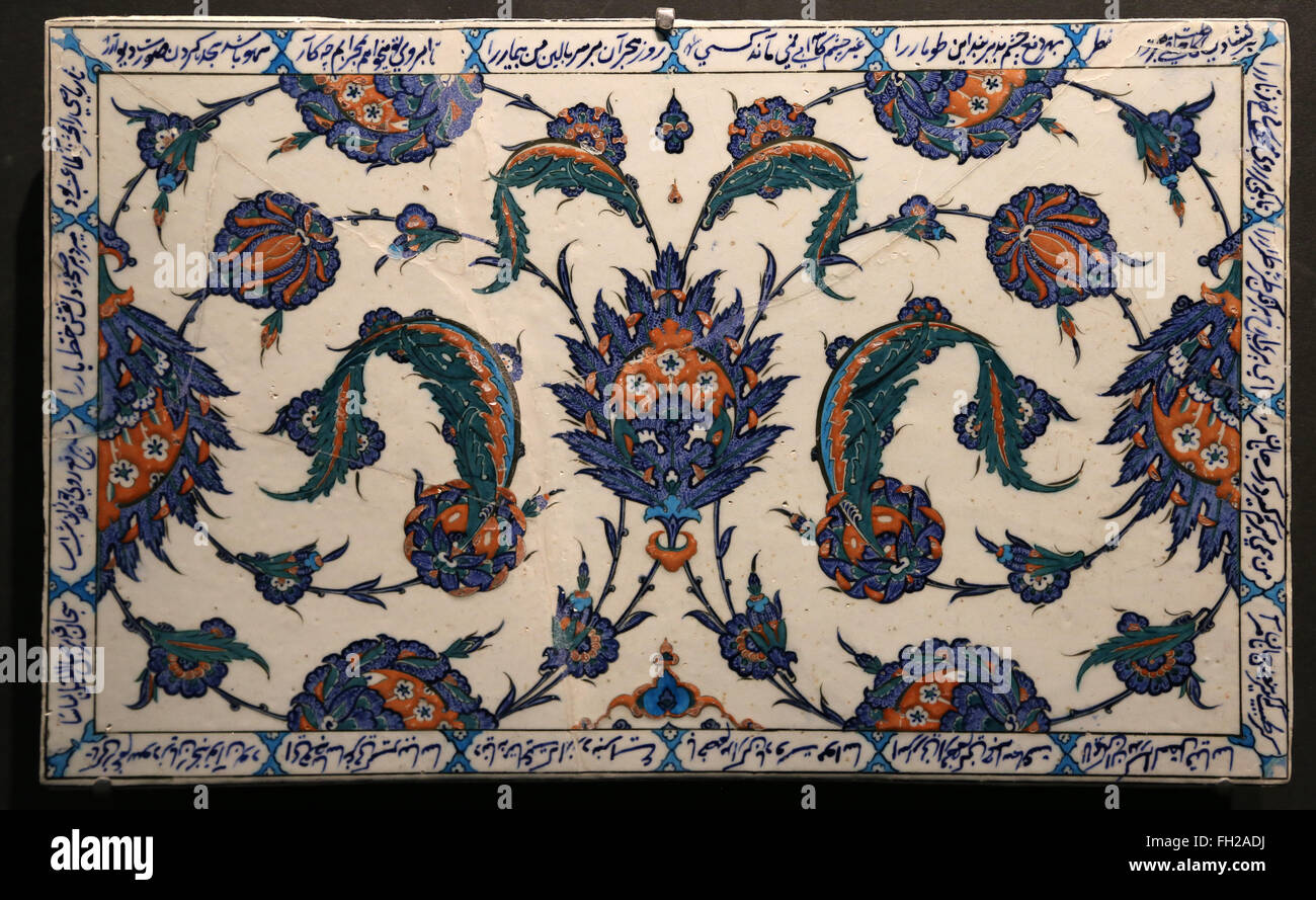 Ottoman Empire. Ceramic wall tiles. Iznik, Turkey. 16th-17th century. Louvre Museum. Paris. France. Stock Photo