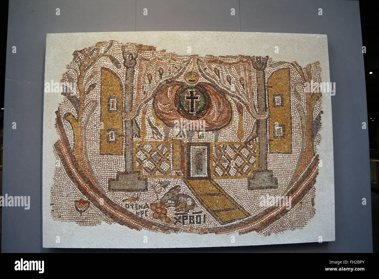 Roman mosaic of the inside of a church. Eastern Mediterranean, 5th century AD. Louvre Museum. Paris. France. Stock Photo