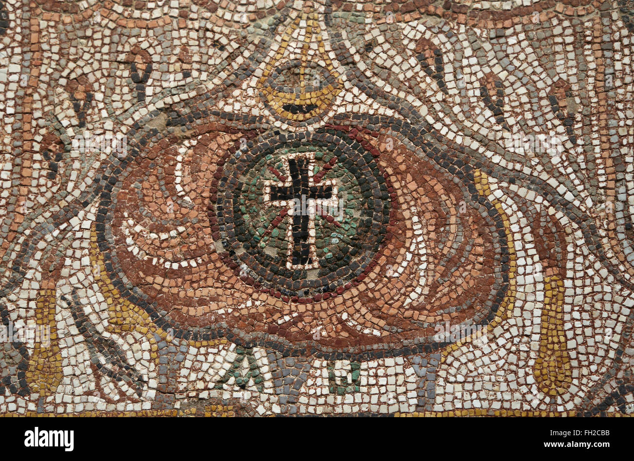 Roman mosaic of the inside of a church. Eastern Mediterranean, 5th century AD. Louvre Museum. Paris. France. Stock Photo