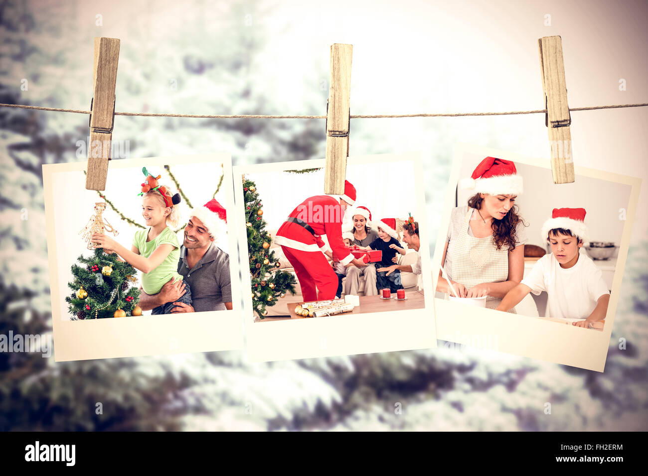 Composite image of cute little girl decorating the christmas tree with ...
