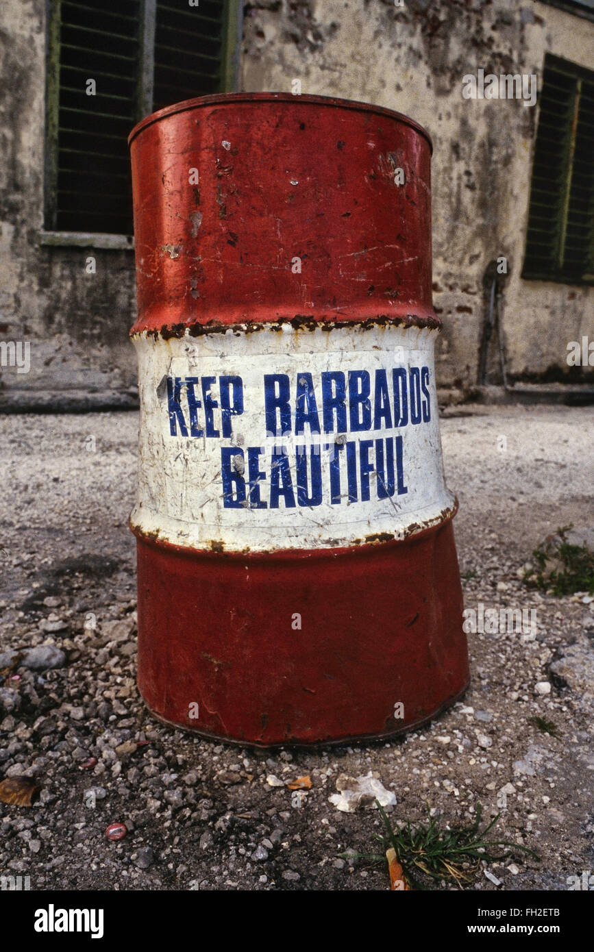 Keep Barbados beautiful litter bin. Barbados. Caribbean Stock Photo