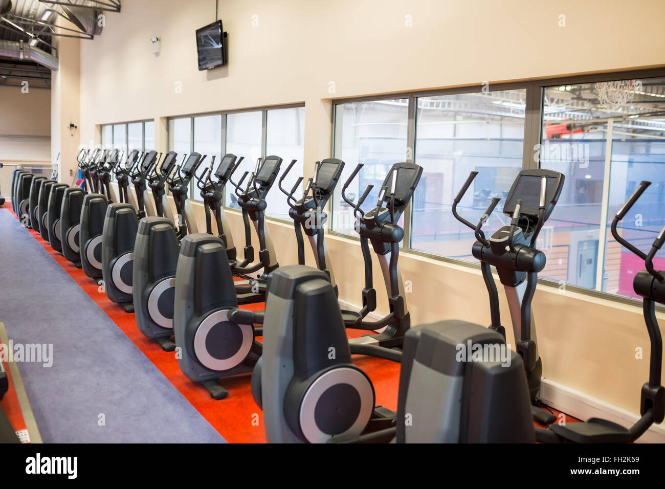 Collection of cross trainer machines in a row Stock Photo Alamy
