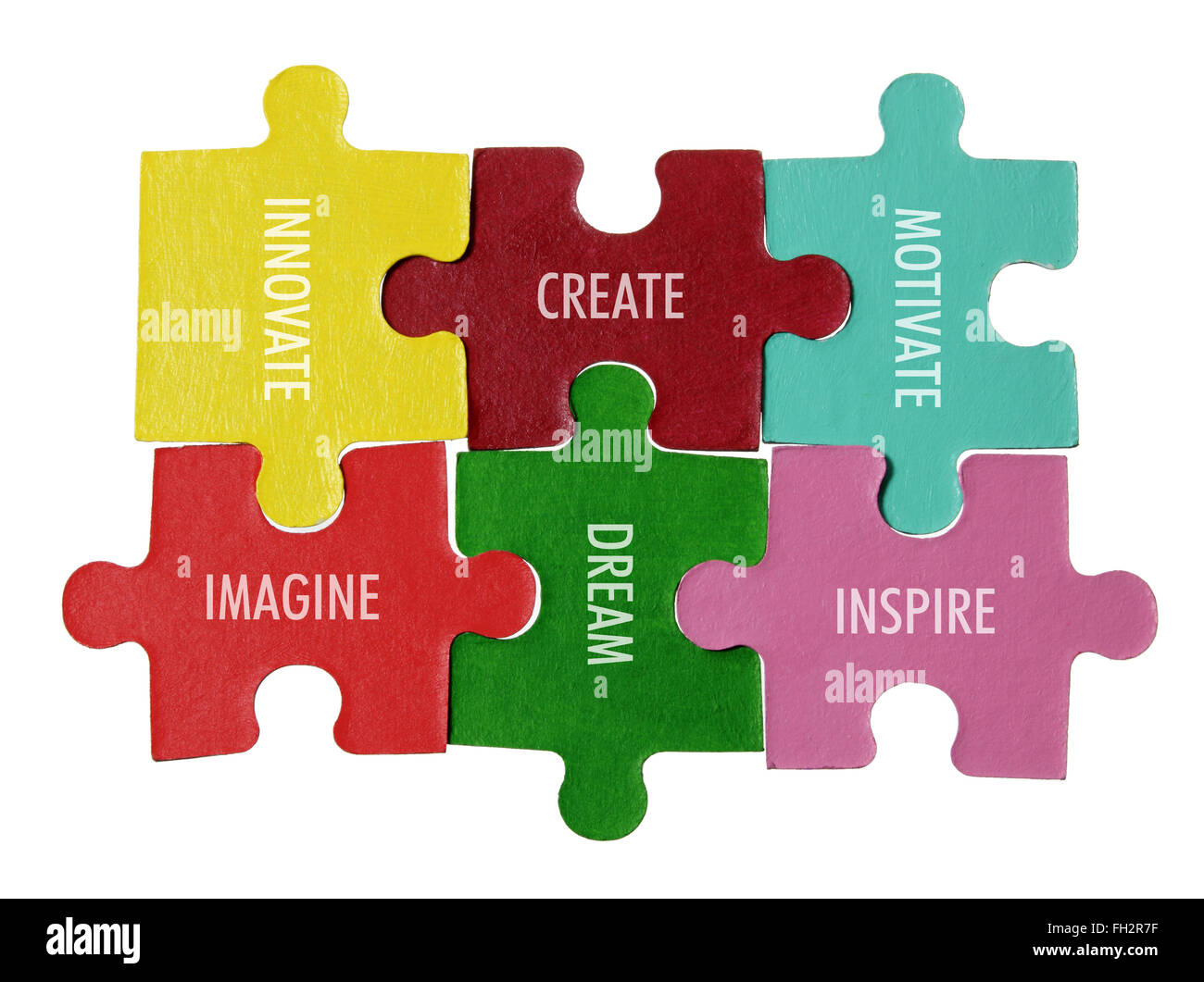Jigsaw Puzzle Pieces with Inspiration Words Stock Photo