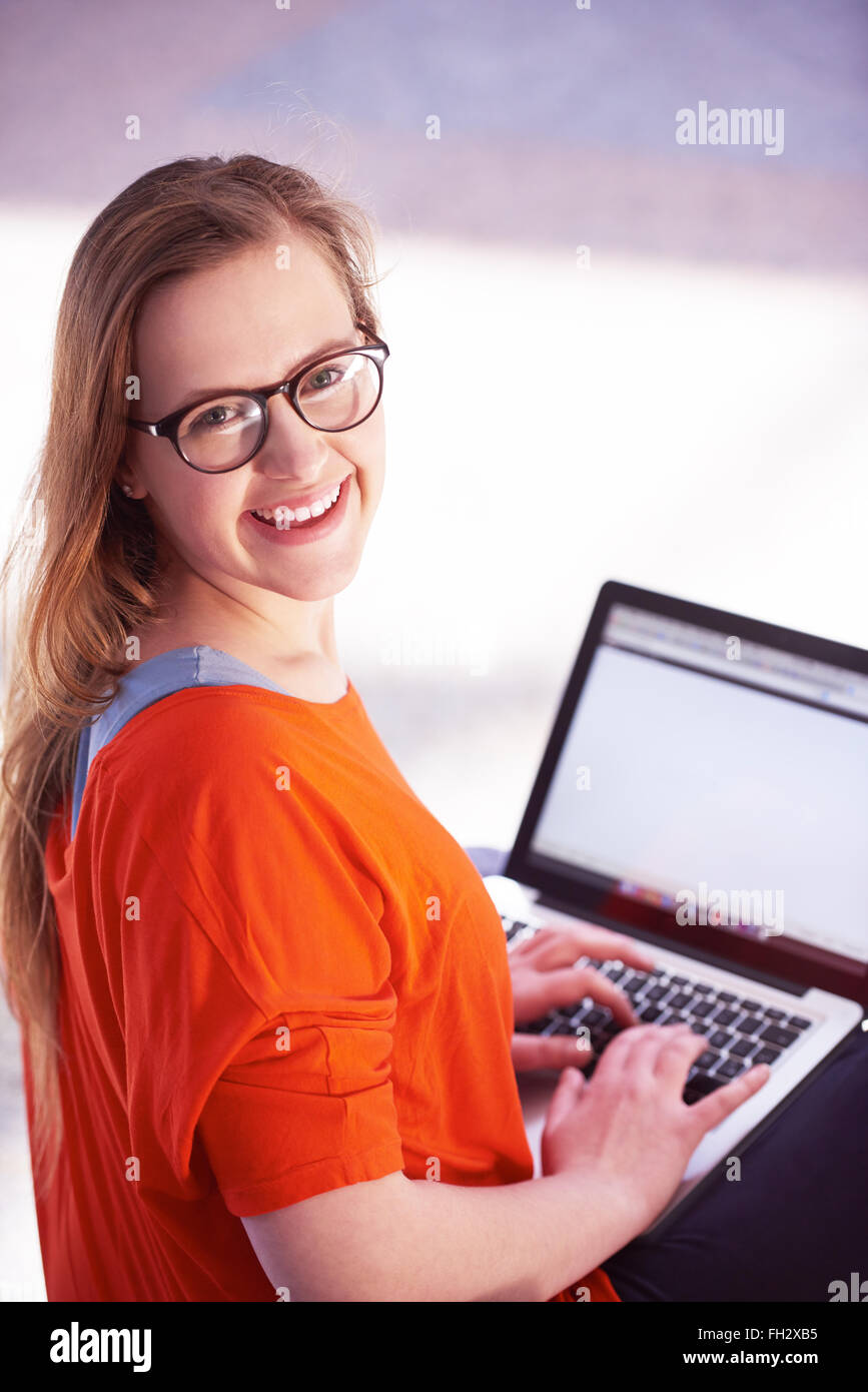 student girl with laptop computer Stock Photo - Alamy