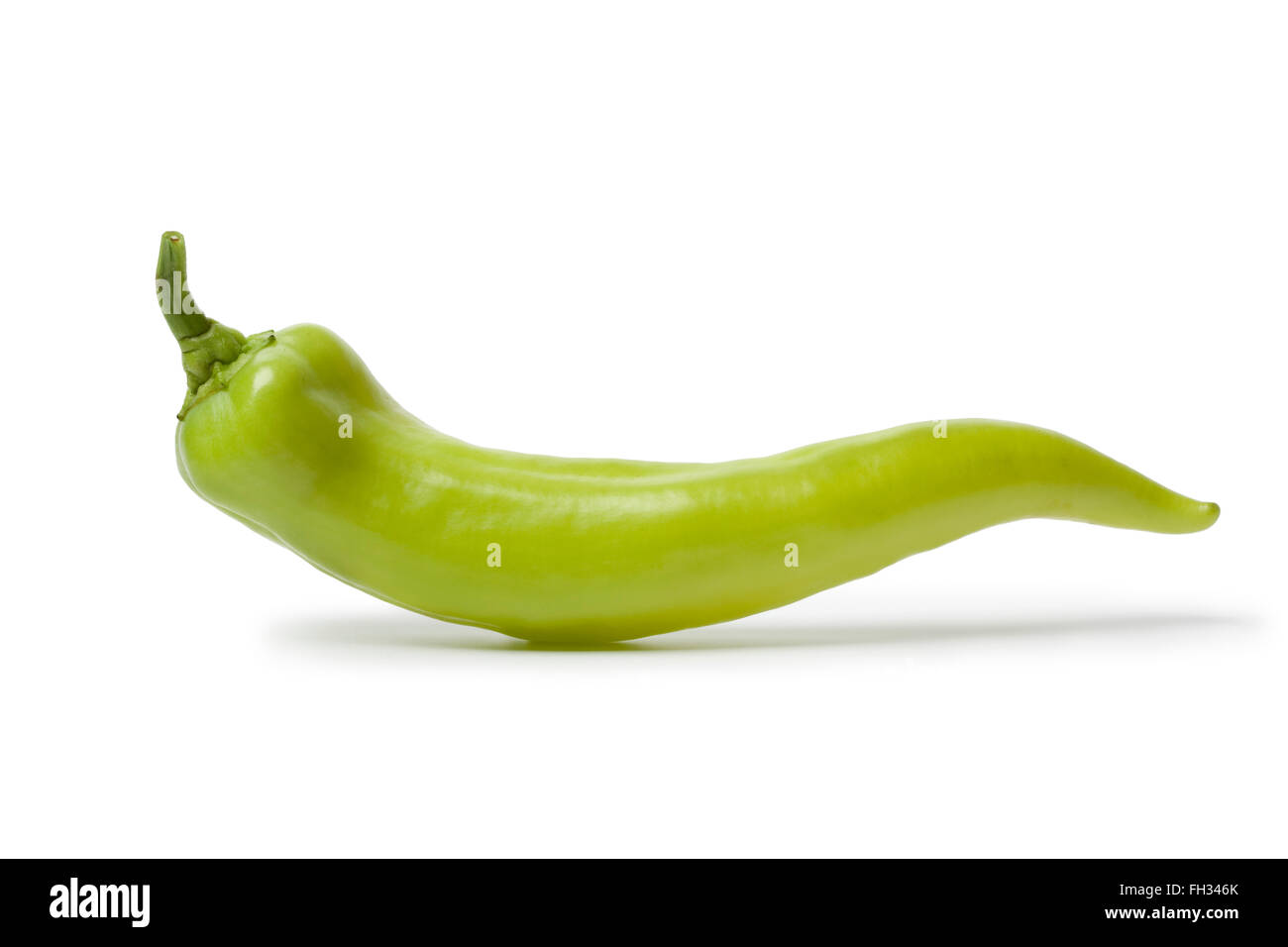 Fresh whole single green Carliston pepper isolated on white background Stock Photo