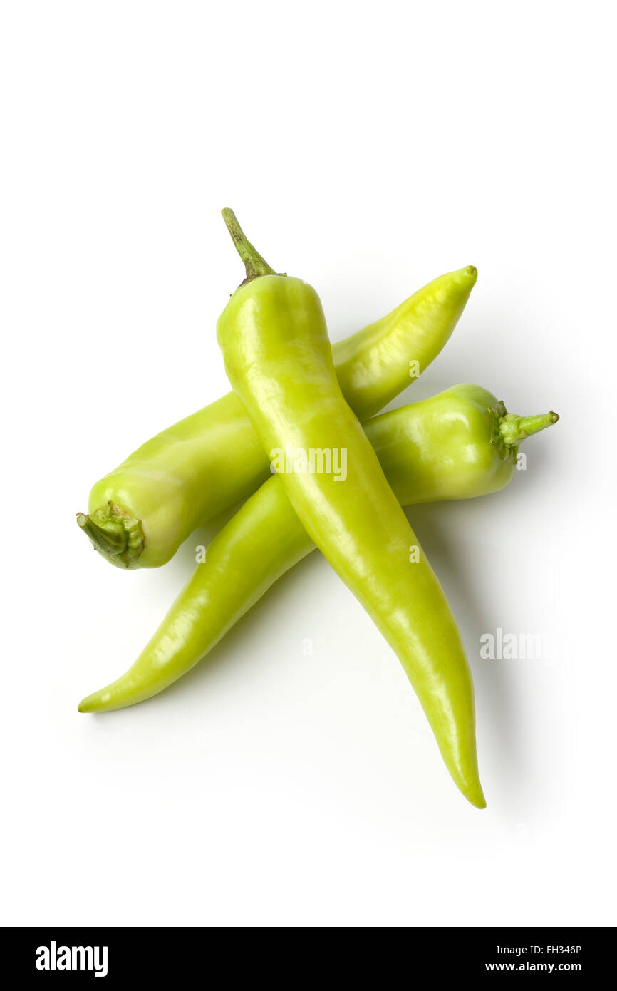 Fresh green Carliston peppers isolated on white background Stock Photo
