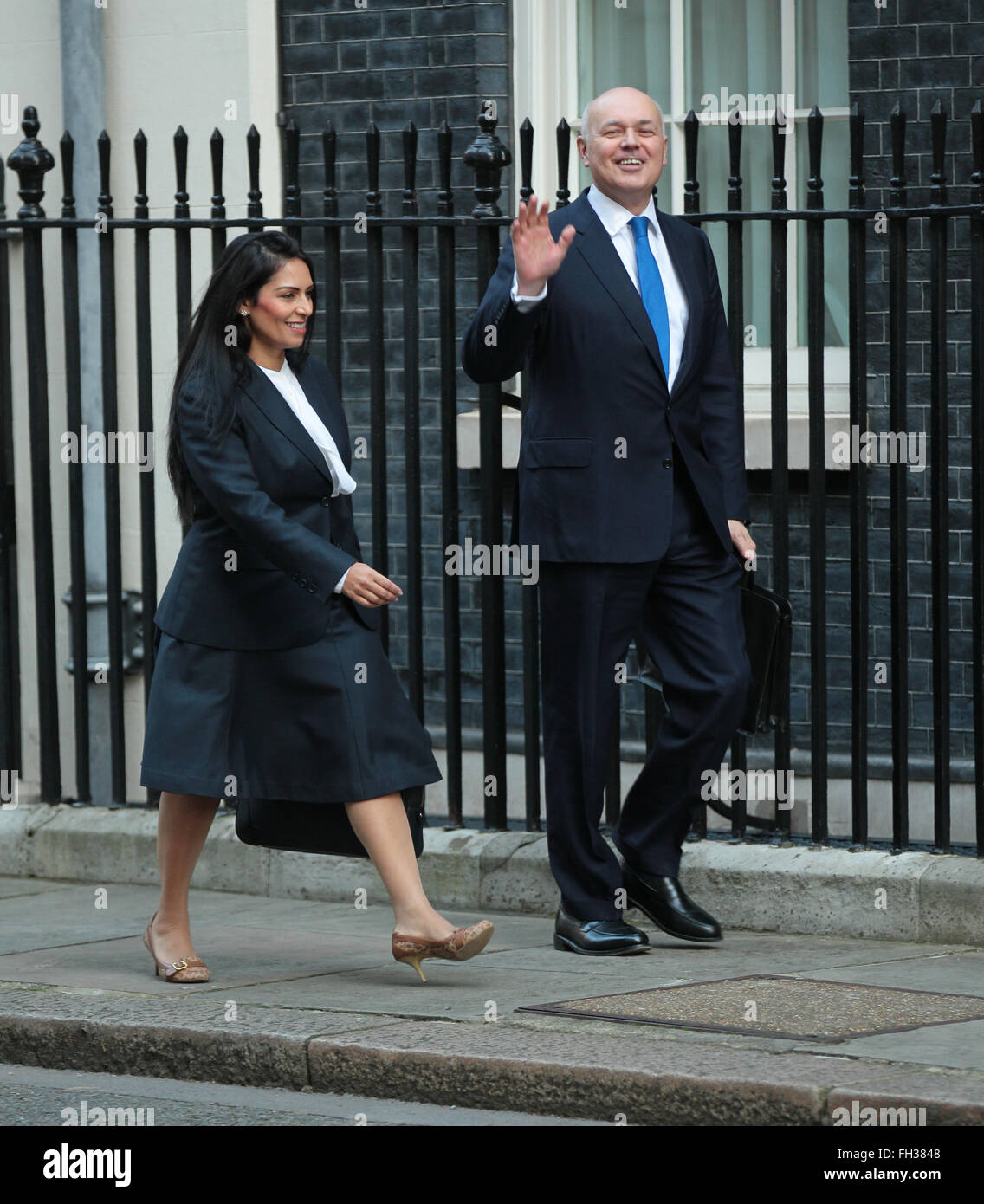 London, UK. 23rd February, 2016. Priti Patel and Iain Duncan Smith seen at Downing Street on Feb 23, 2016 in London Stock Photo