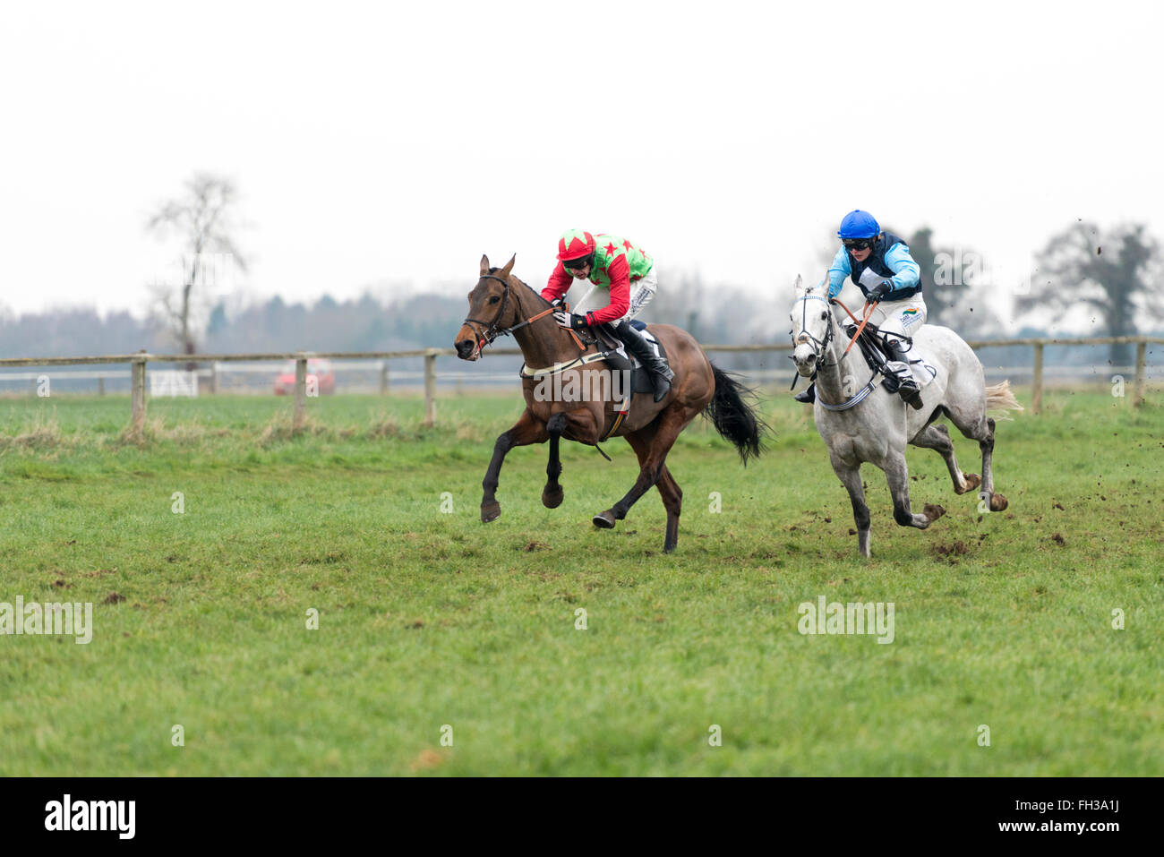 Horses racing in a point to point horse race at Cottenham