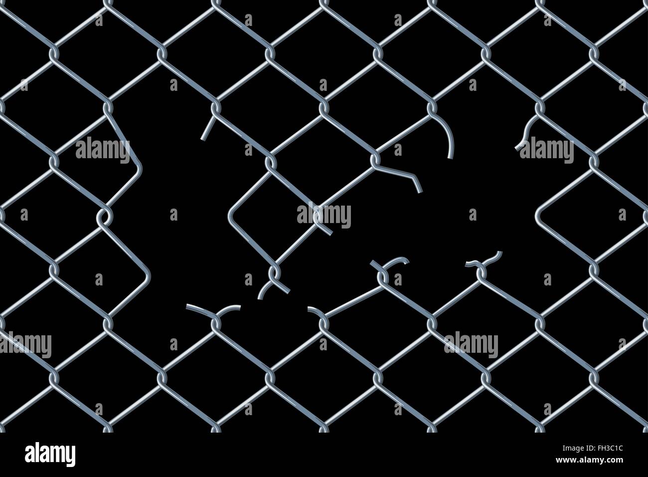 Seamless damaged chain-link fence Stock Vector