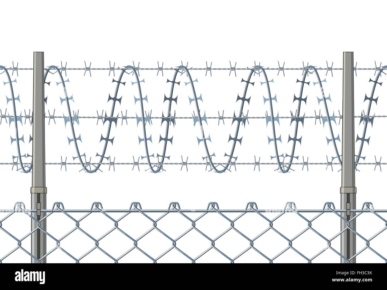 Highly detailed prison or refugee camp fence Stock Vector
