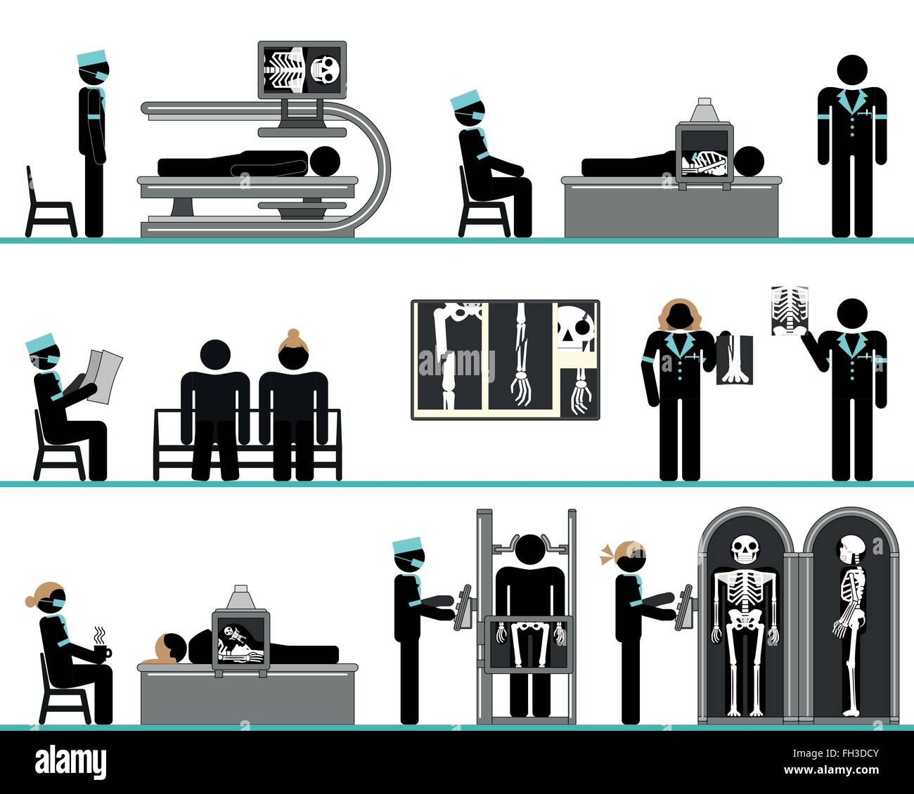Pictogram set of radiology department Stock Vector