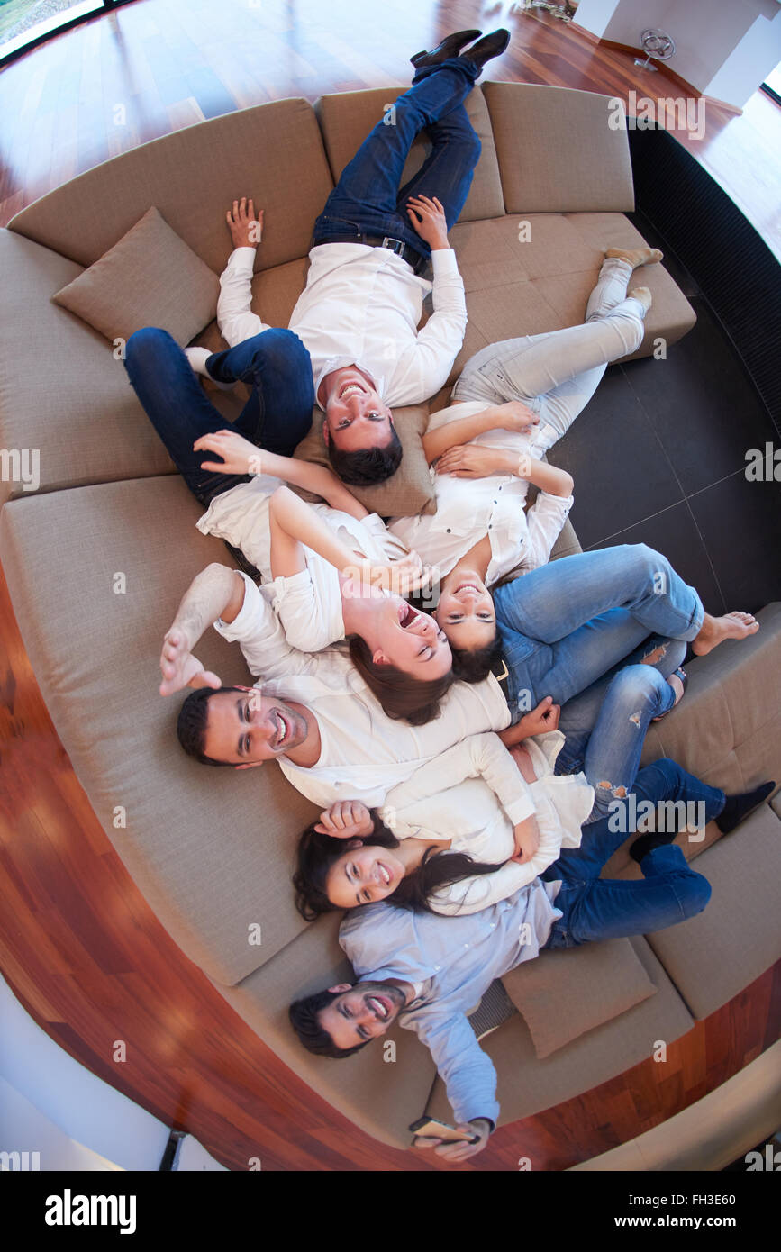 friends group get relaxed at home Stock Photo