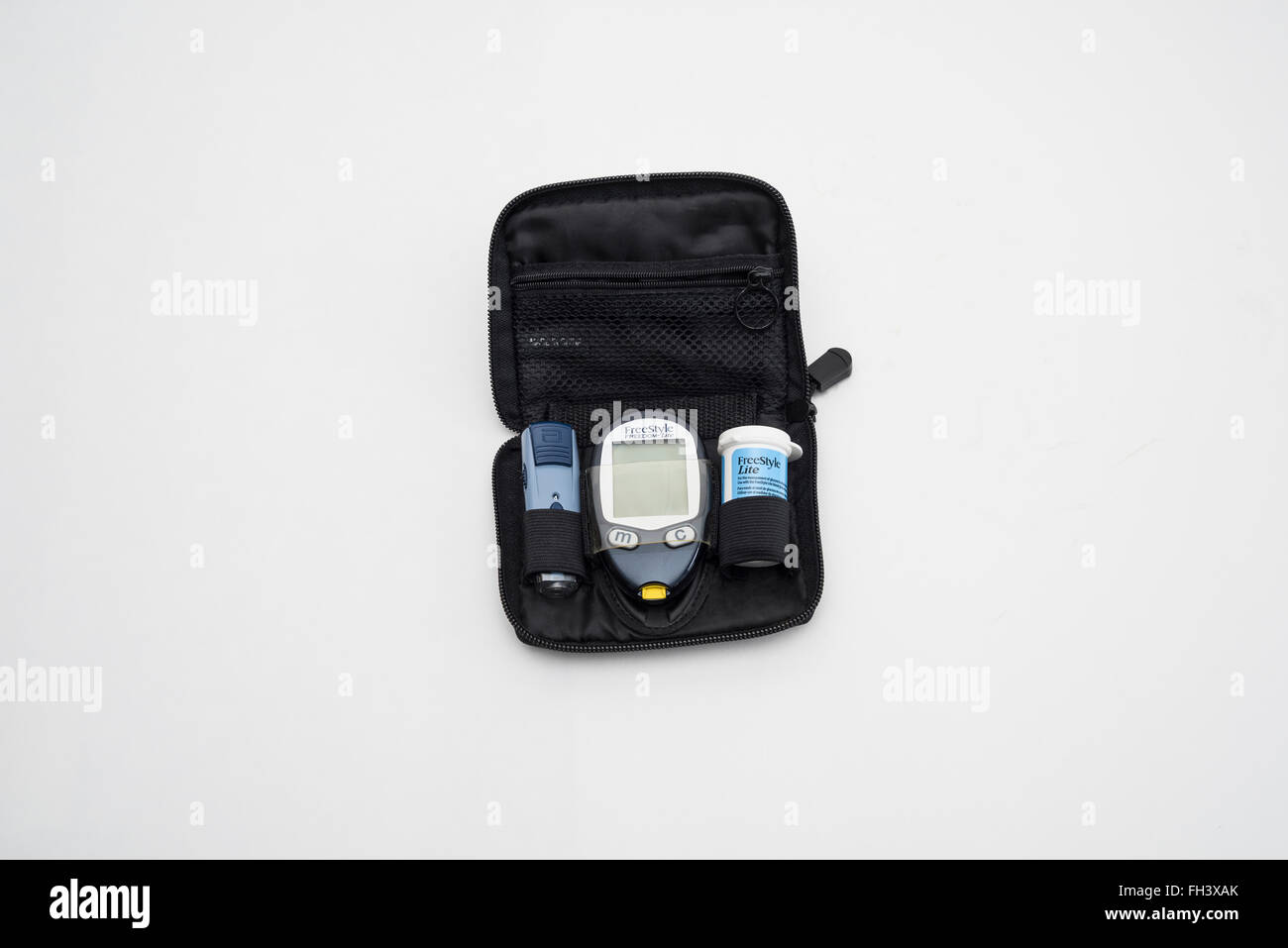Set for measuring blood sugar for diabetics of the first type Stock Photo