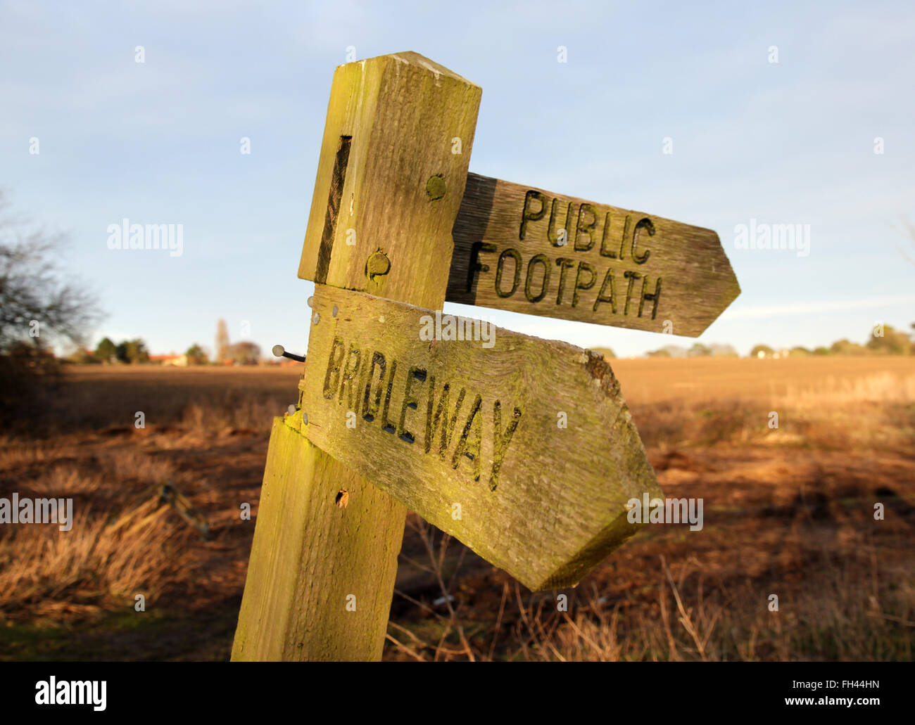 bridleway and public footpath sign Stock Photo