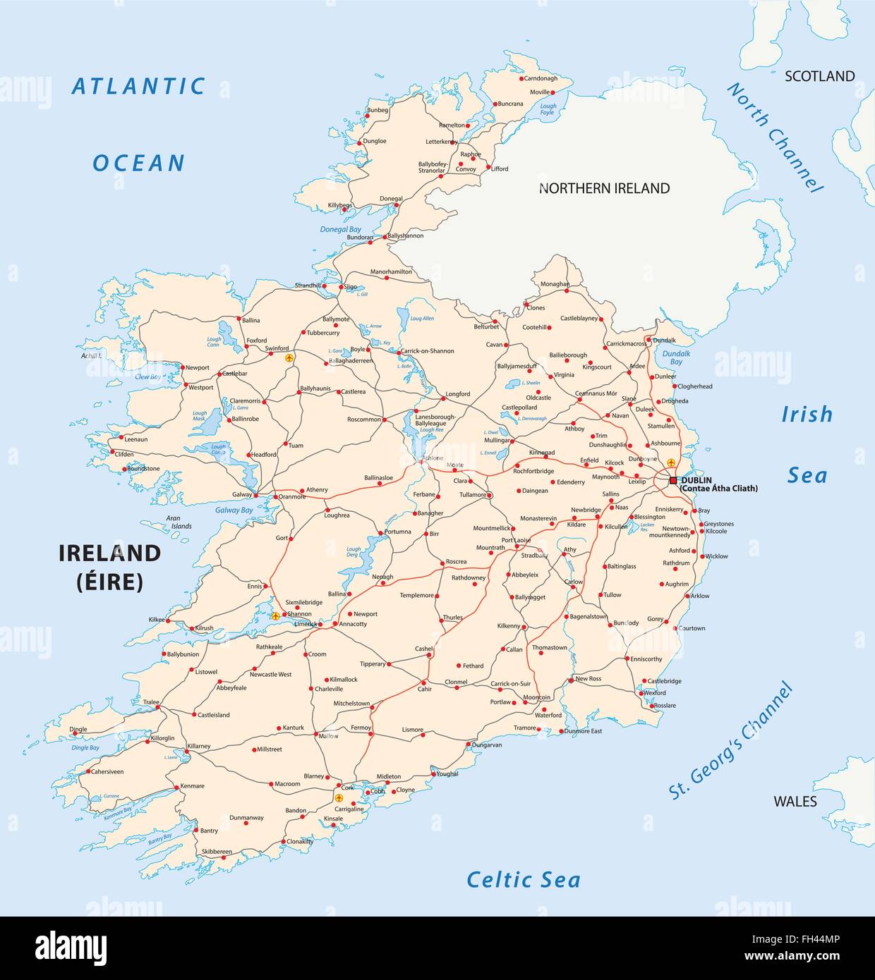 Republic Of Ireland Road Map Irish Sea Border Map High Resolution Stock Photography And Images - Alamy