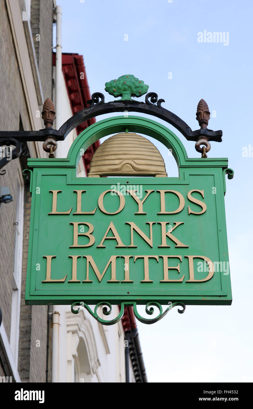 old Lloyds Bank sign Bury St Edmunds Suffolk Stock Photo