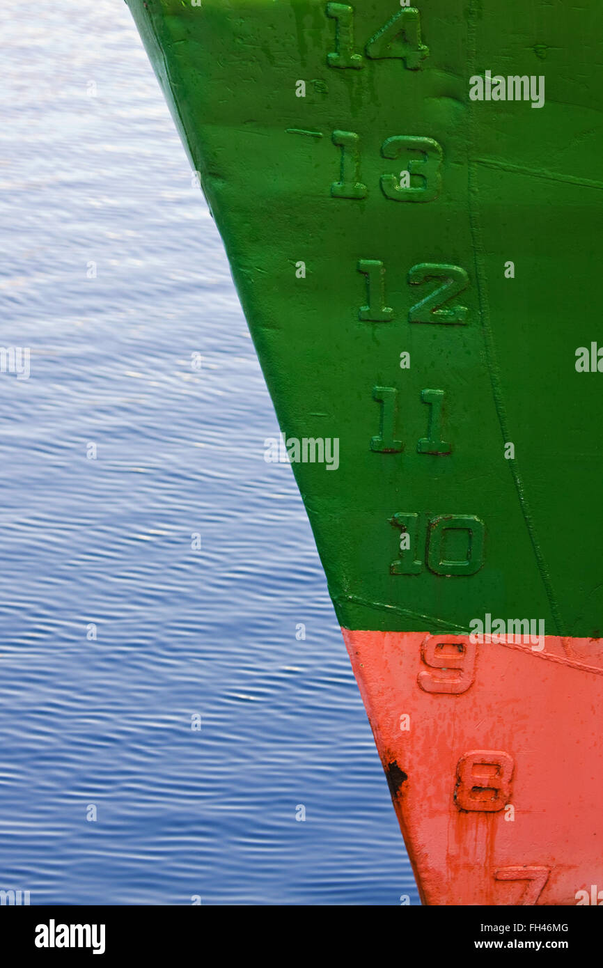 The markings on a maritime vessel indicating water depth Stock Photo