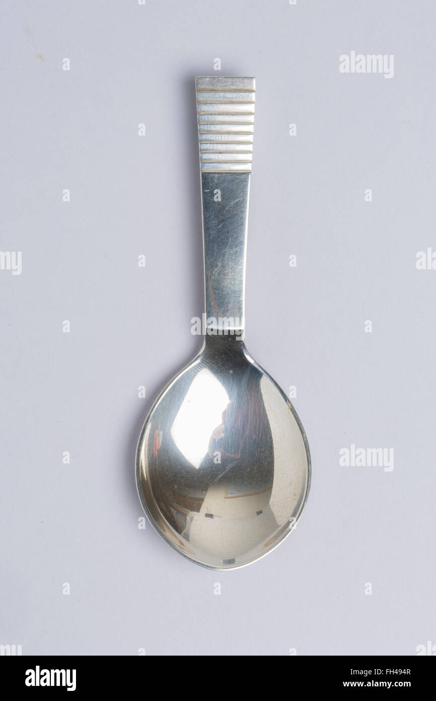 Tea caddy spoon, silver, "Parallel" pattern, Jensen, Denmark Stock Photo Alamy