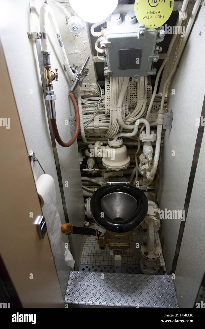 The 'heads' or toilet on board the WWII submarine HMS Alliance in dry