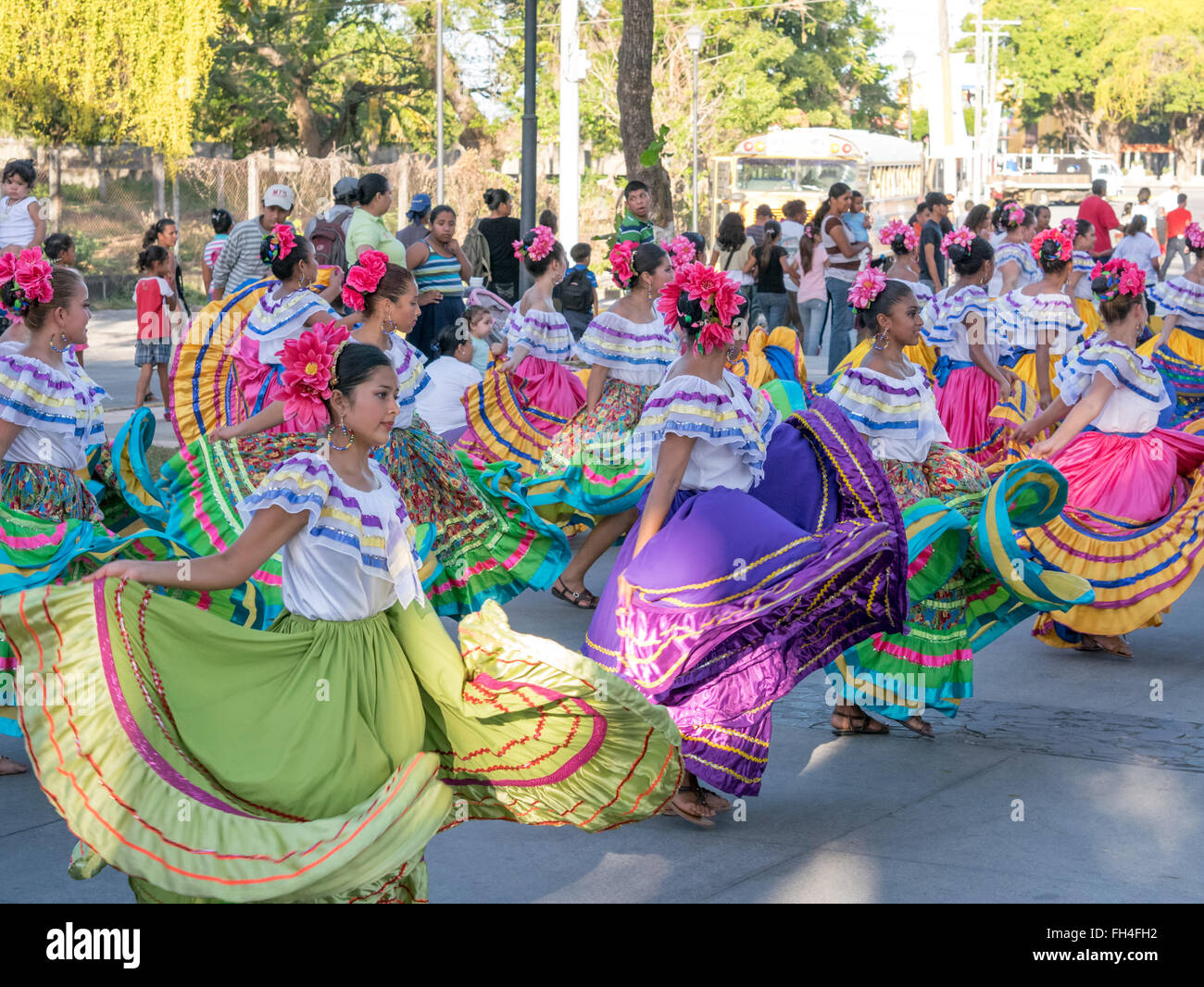Carnival parade with dancing People in Granada, Nicaragua Stock Photo