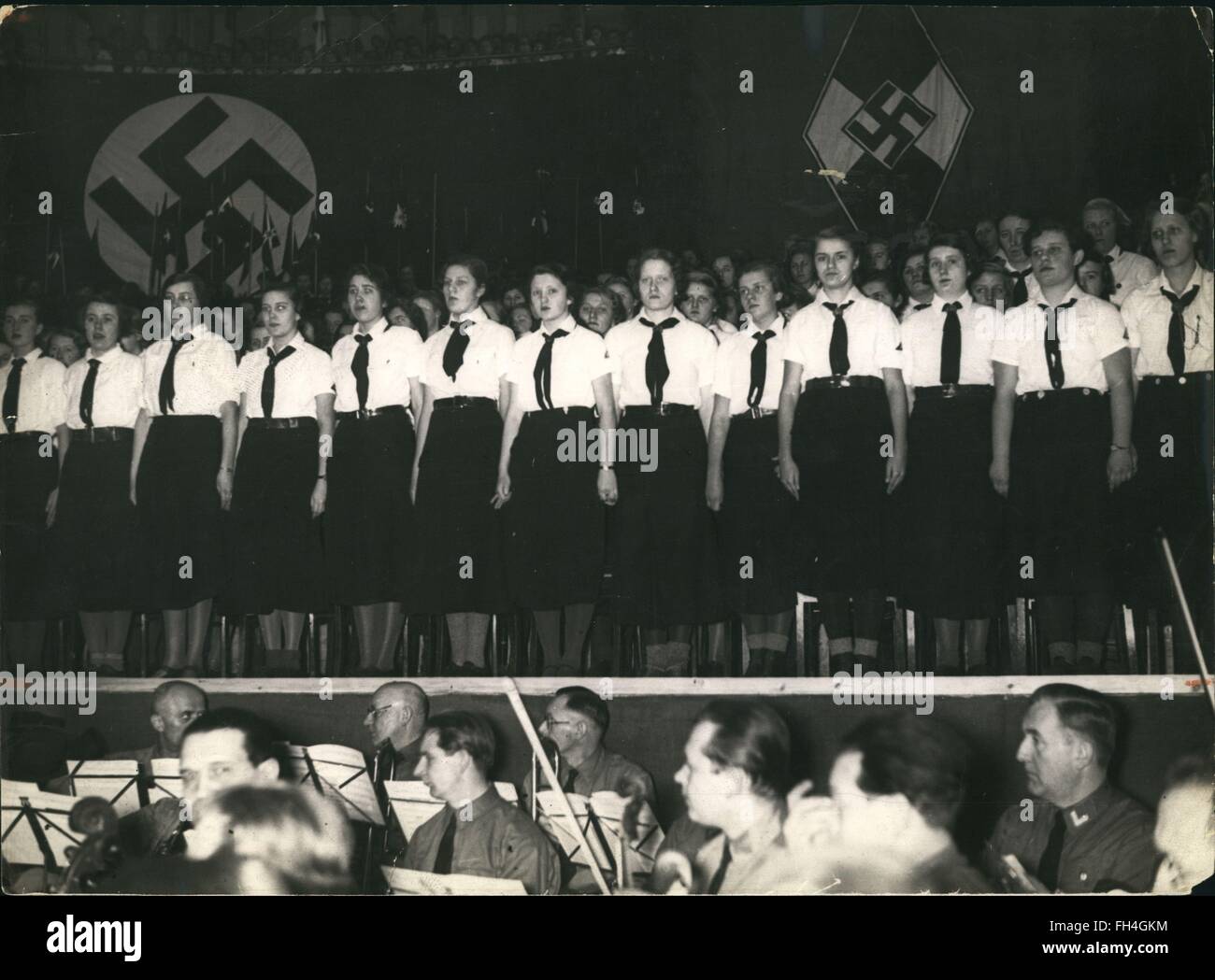 1935 - Nazi Giant Hitler Girl's Parade!: On Feb 10.35, a big Hitler Girls' Parade took place at the Sportpalast of Berlin. Photo shows a moment of the girls' parade. © Keystone Pictures USA/ZUMAPRESS.com/Alamy Live News Stock Photo