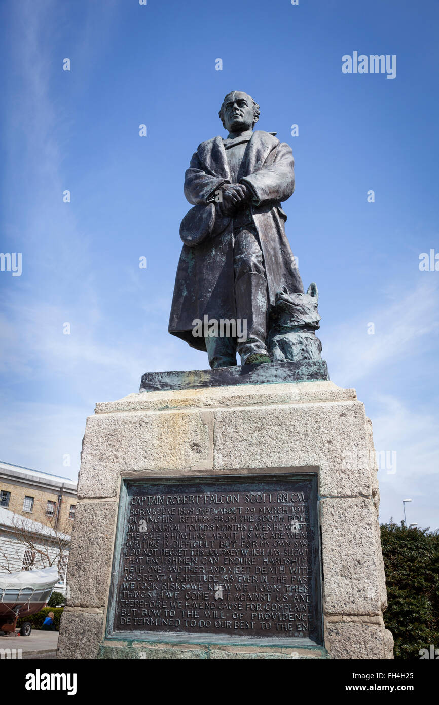 Memorial statue to the Polar explorer Captain Robert Falcon Scott in the Historic Dockyard, Portsmouth. Stock Photo
