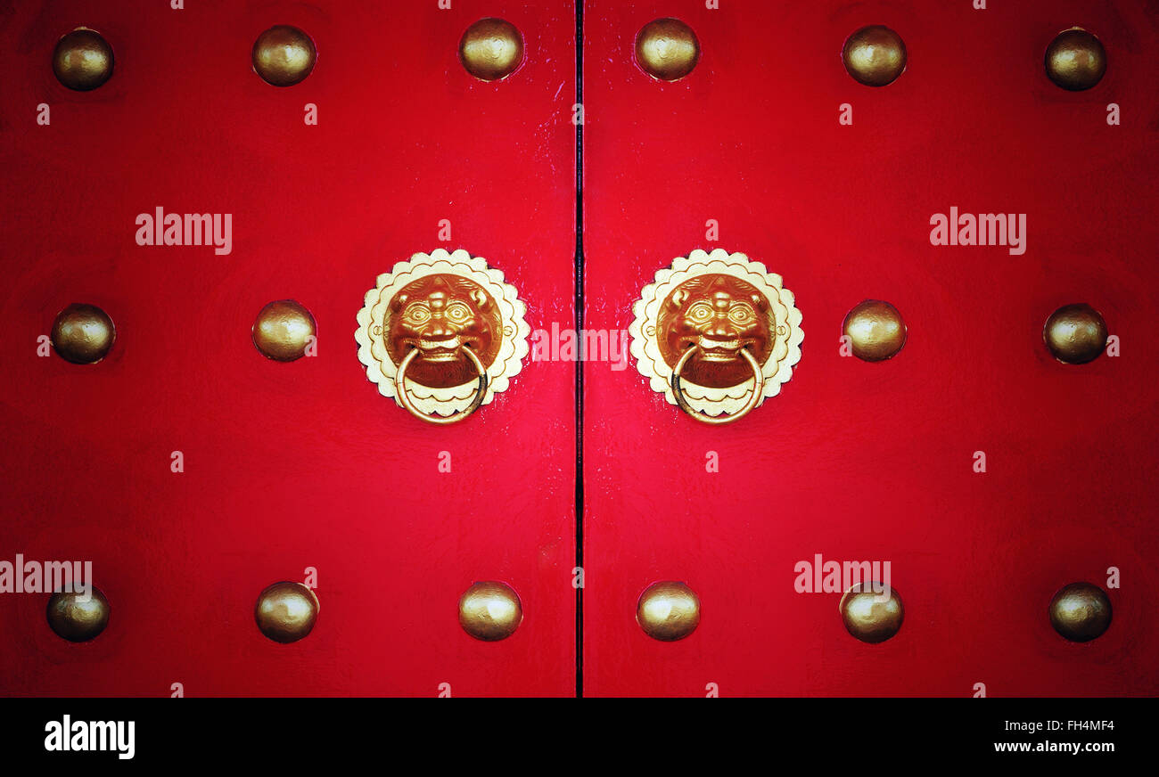Vintage chinese door with vignette and filter effect Stock Photo