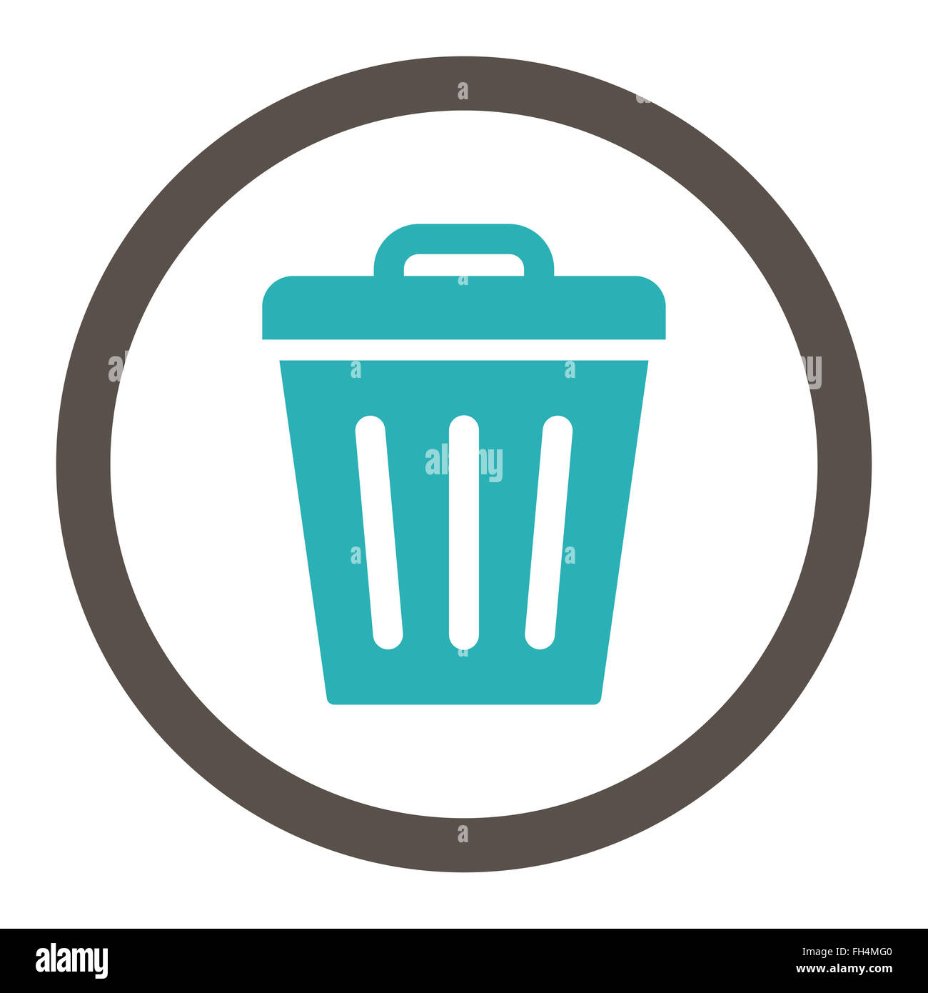 Trash Can flat grey and cyan colors rounded vector icon Stock Photo