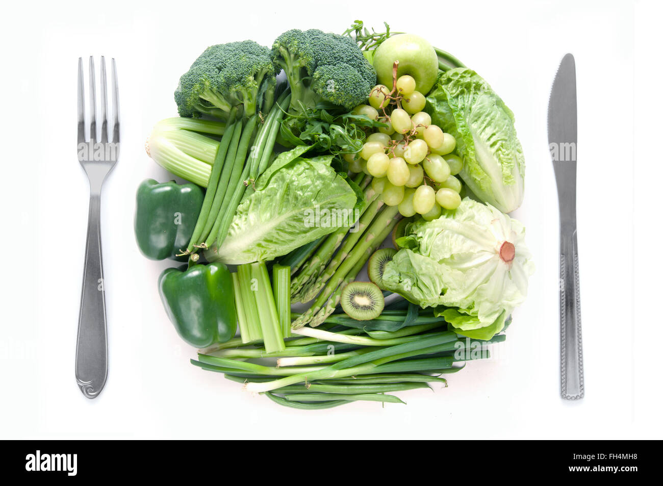 Green fruits and vegetables healthy diet concept Stock Photo - Alamy