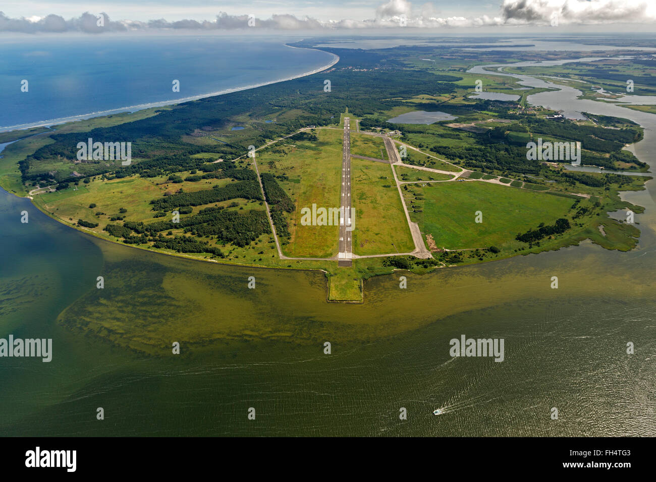 Aerial view, Historical Technical Museum, Peenemünde GmbH, Peenemunde Airport, former rocket range, Kröslin, Baltic Sea, Usedom, Stock Photo