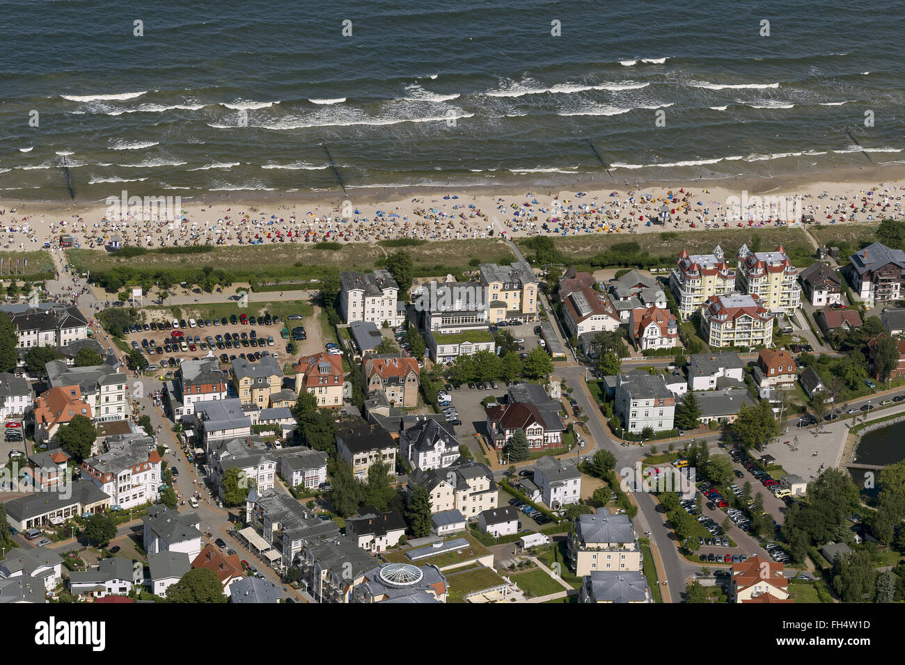 Aerial view, Bansin, Baltic Sea beach, Heringsdorf, Baltic Sea, Usedom, Mecklenburg-Vorpommern, Germany,, Europe, aerial view, Stock Photo