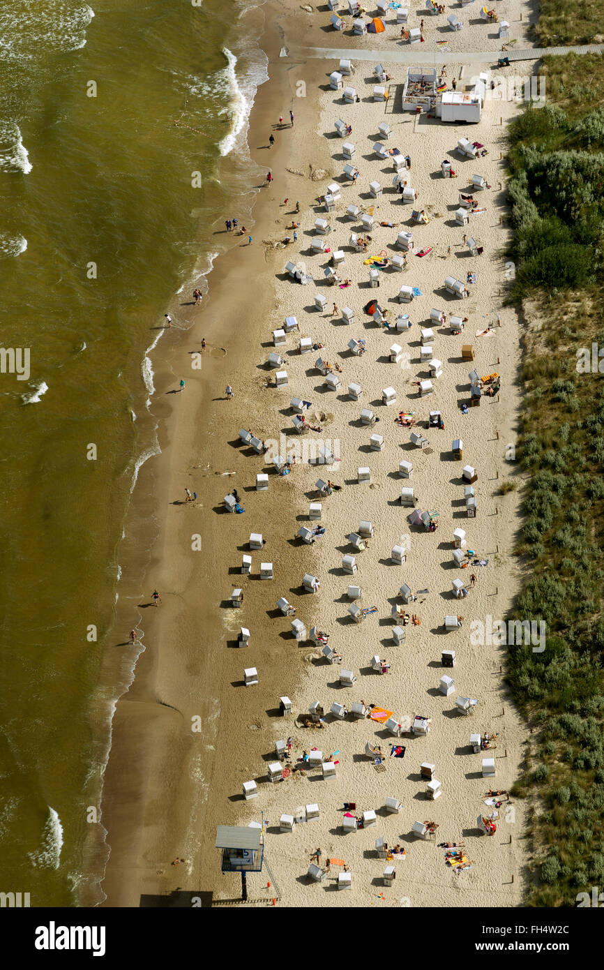 Aerial view, beach Heringsdorf, Heringsdorf, Baltic Sea, Usedom, Mecklenburg-Vorpommern, Germany, Europe, Aerial view, Stock Photo