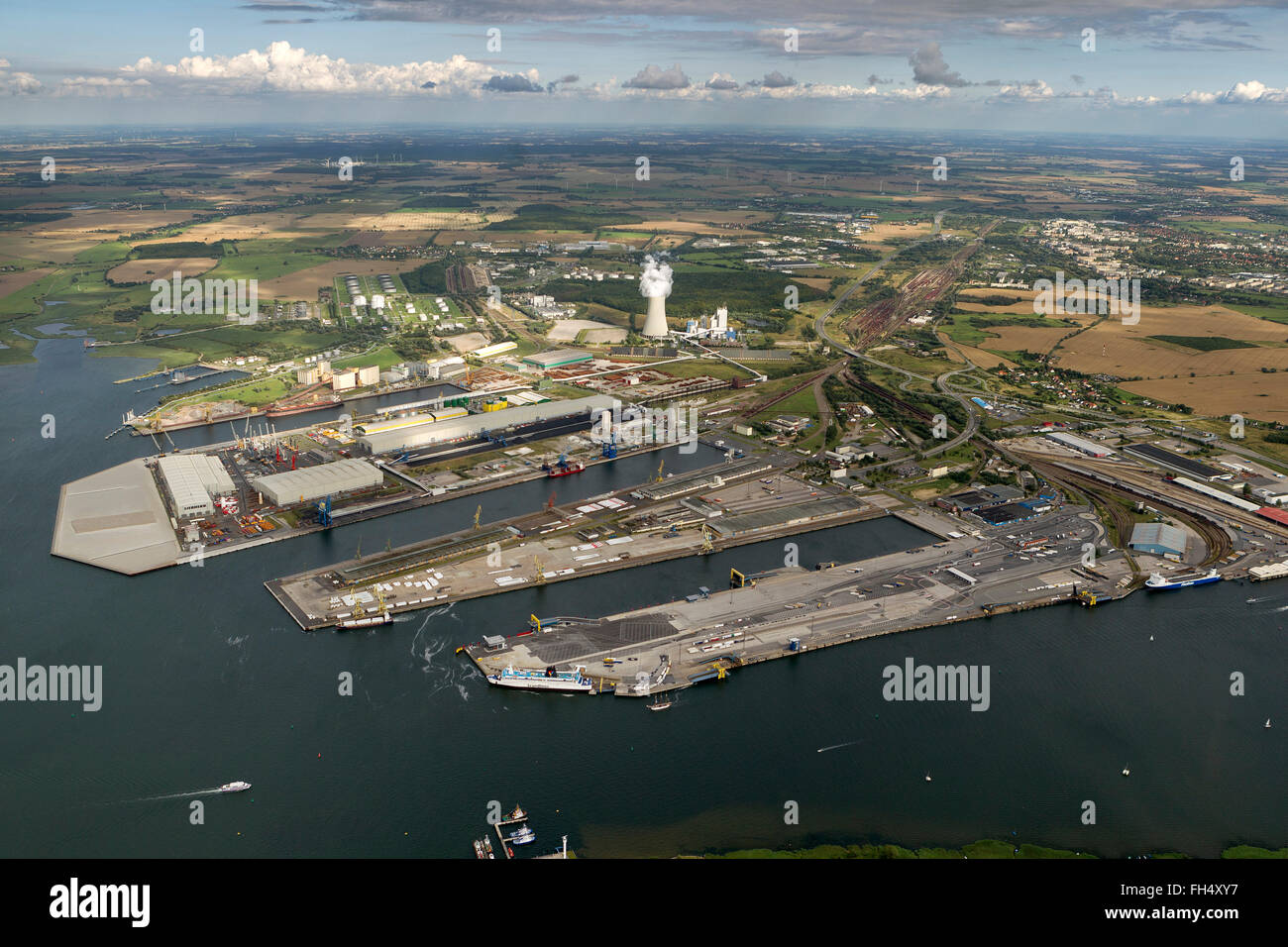 Aerial view, international port of Rostock, Rostock, Baltic Sea, Baltic