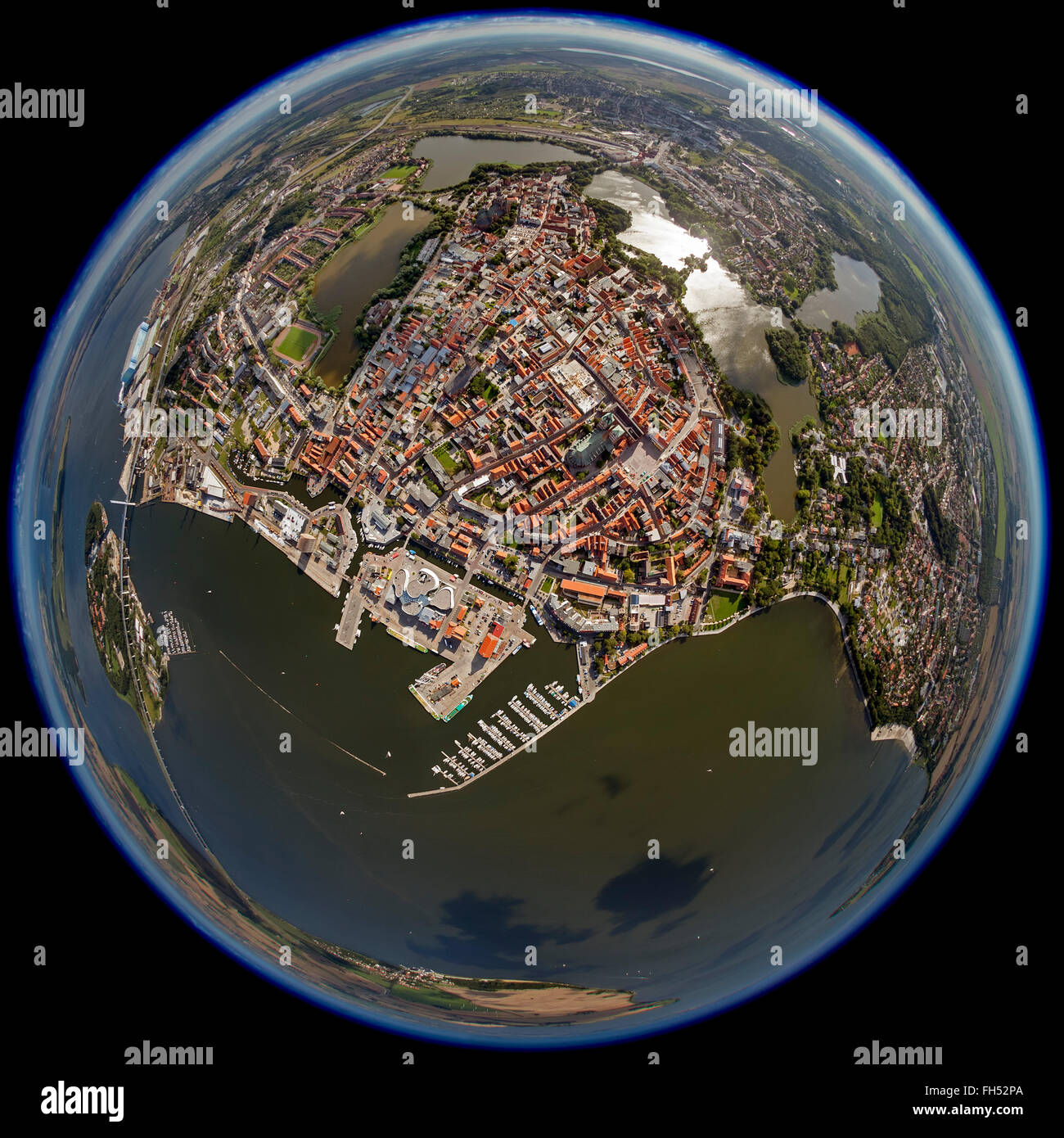 Aerial view, downtown, center, city, Stralsund, Baltic Sea, Mecklenburg-Vorpommern, Germany, Europe, Aerial view, Stock Photo