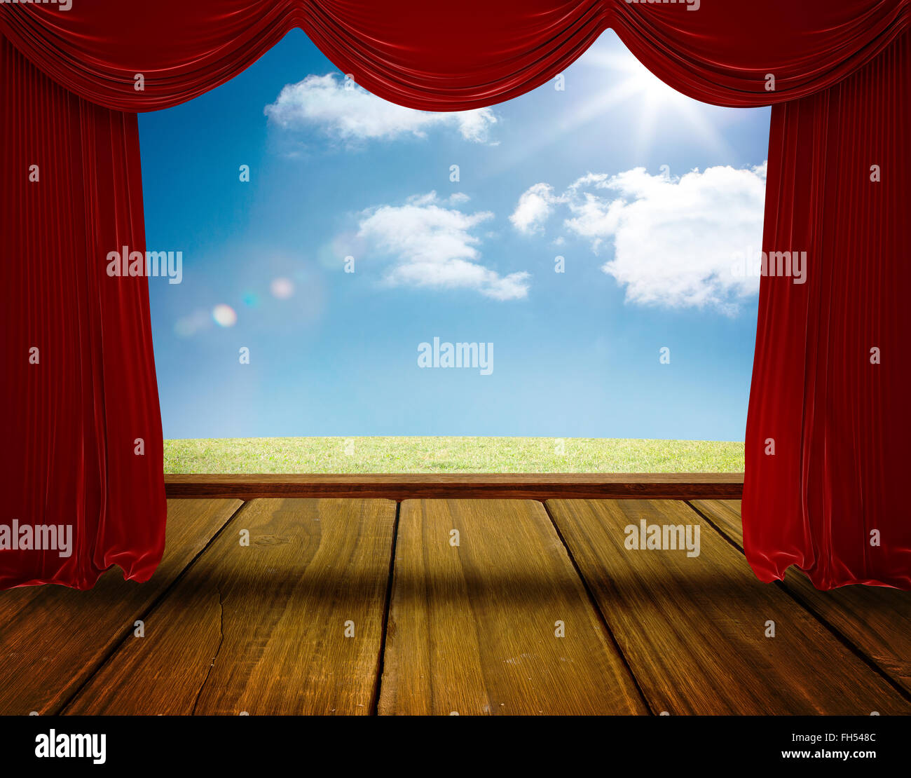 Red curtain pulling back Stock Photo Alamy