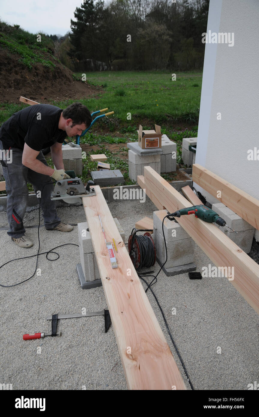 Building a wooden deck Stock Photo Alamy