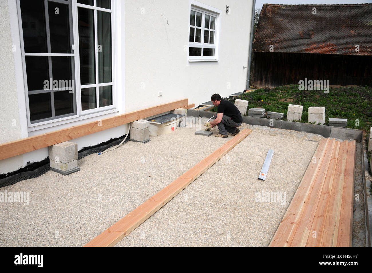 Building a wooden deck Stock Photo Alamy