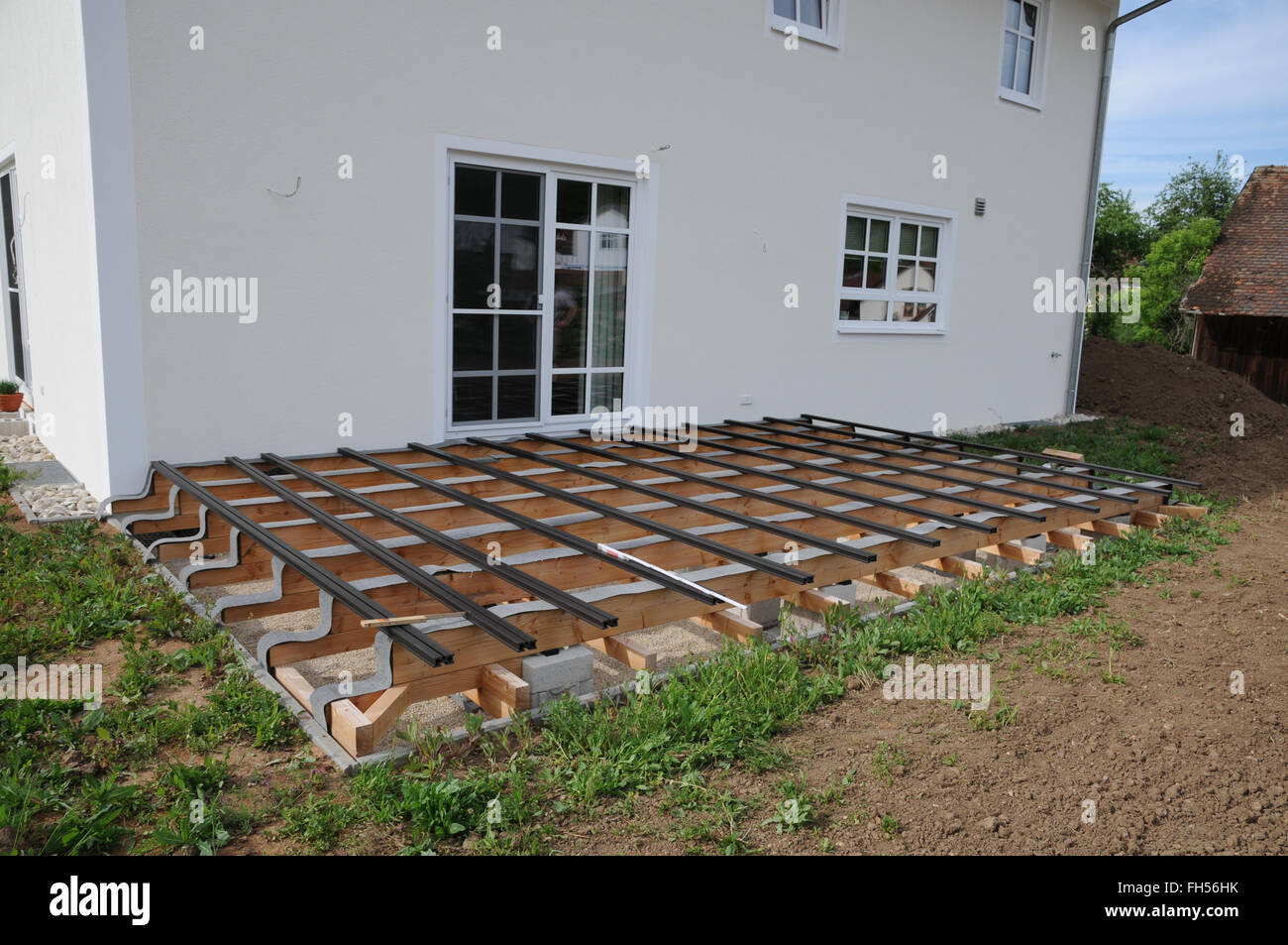 Building a wooden deck Stock Photo