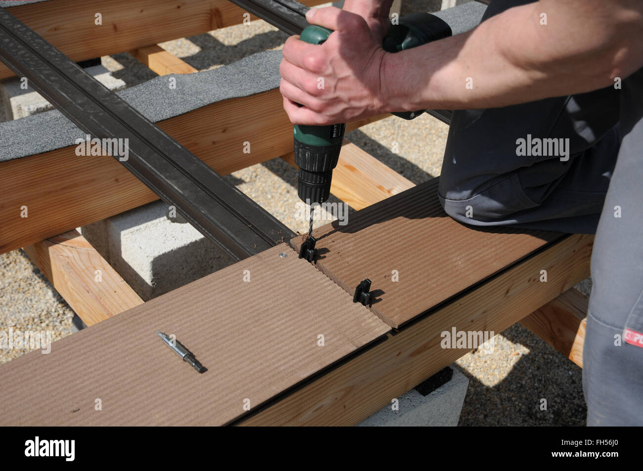 Building a wooden deck Stock Photo