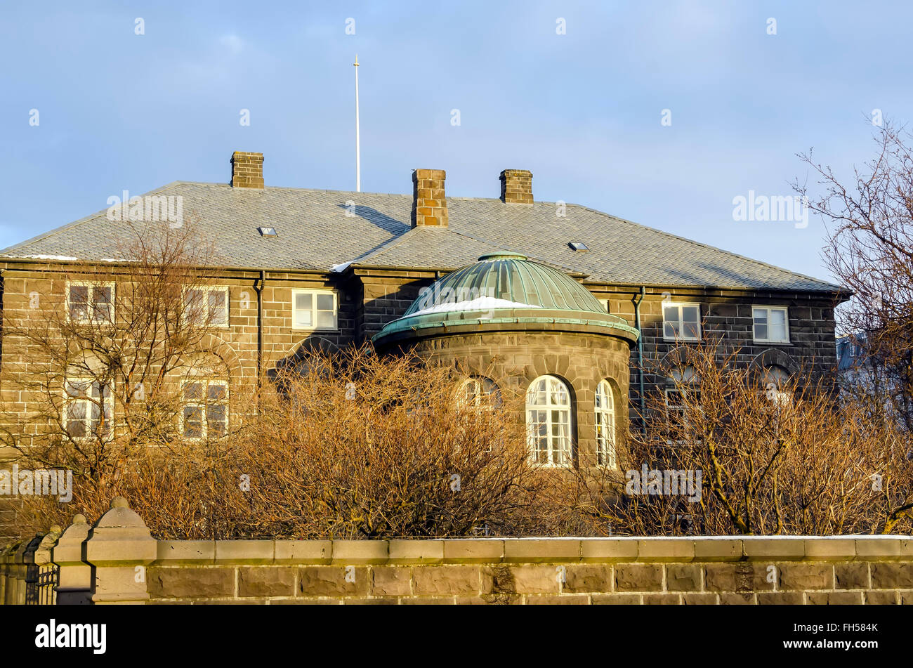 Altþingishús (or Altþingi) Parliament House as seen from the rear, Old City Reykjavik Iceland. Stock Photo