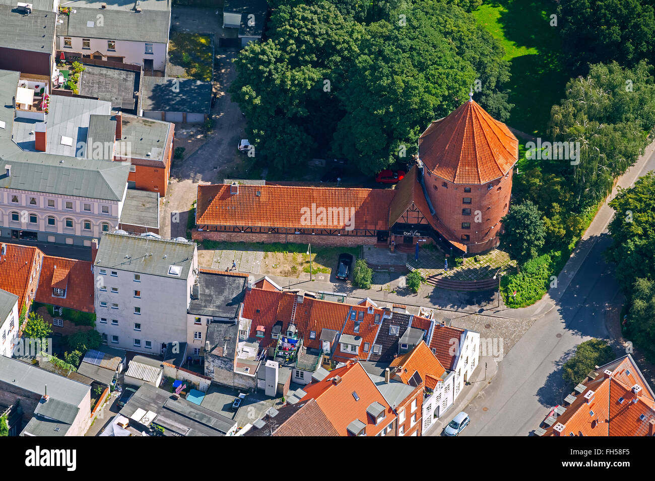 Aerial view, Don Vito on Tower Pizzeria Ristorante, Old Town of Lübeck, Lübeck, Baltic Sea, Schleswig Holstein, Germany, Europe, Stock Photo