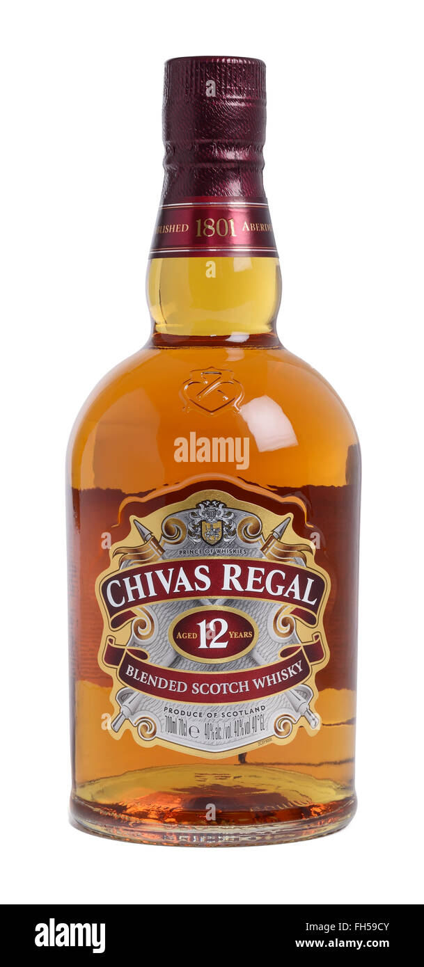 Bottle of Chivas Regal 12 year old blended Scotch Whisky Stock Photo