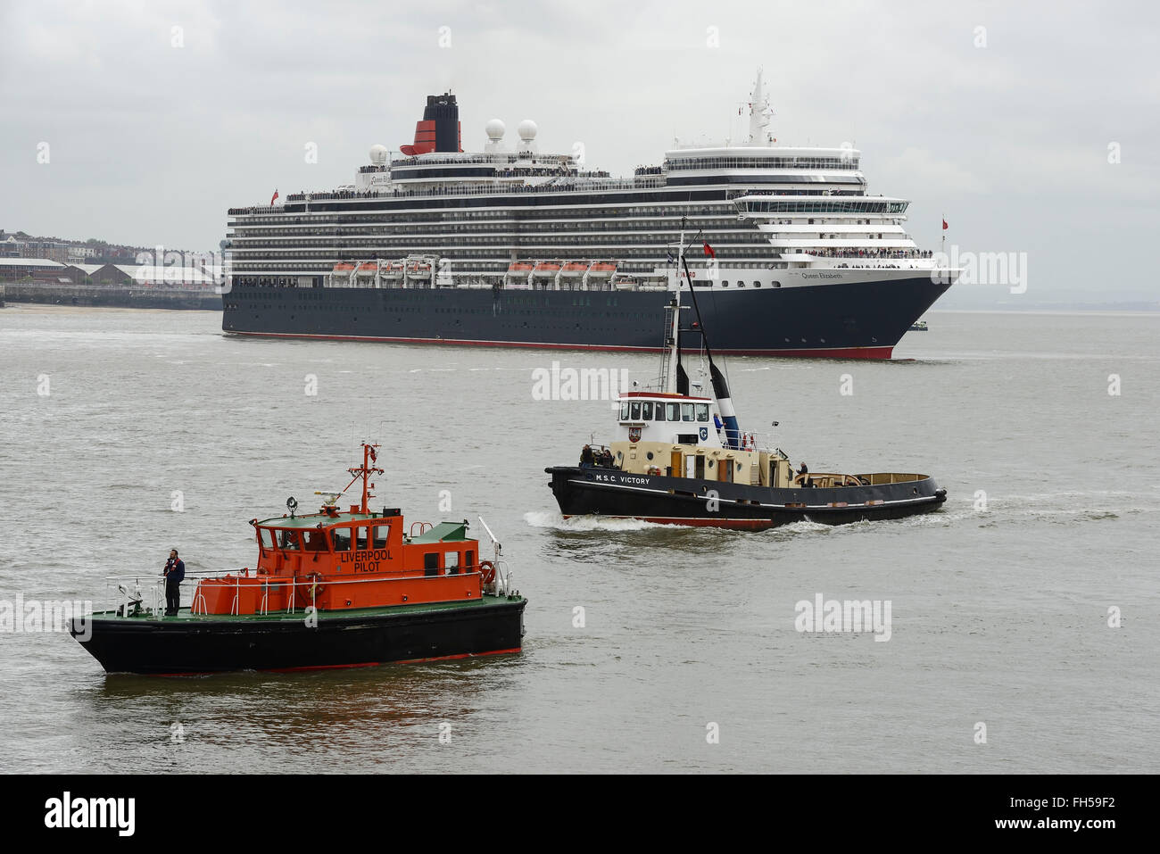 The Three Queens festival on the River Mersey. Three Cunard cruise ships visiting Liverpool UK Stock Photo