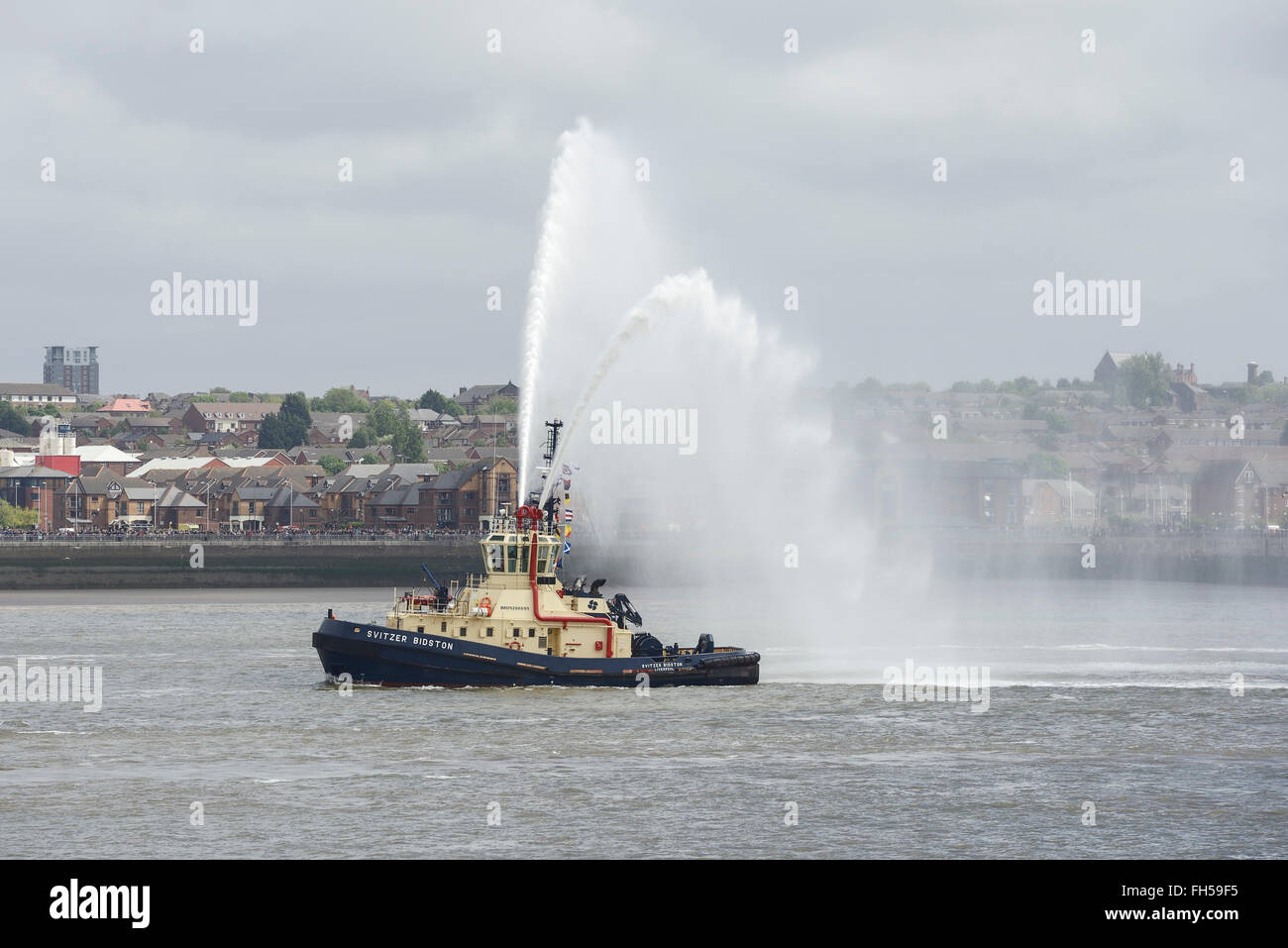 A fire boat on the River Mersey Liverpool UK Stock Photo