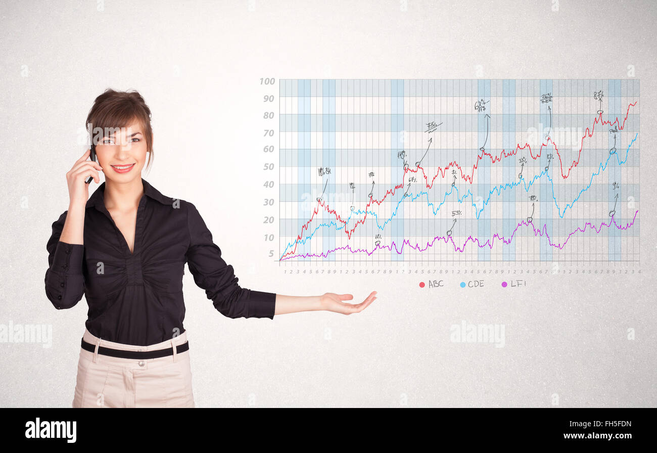 Young business woman presenting stock market diagram Stock Photo - Alamy